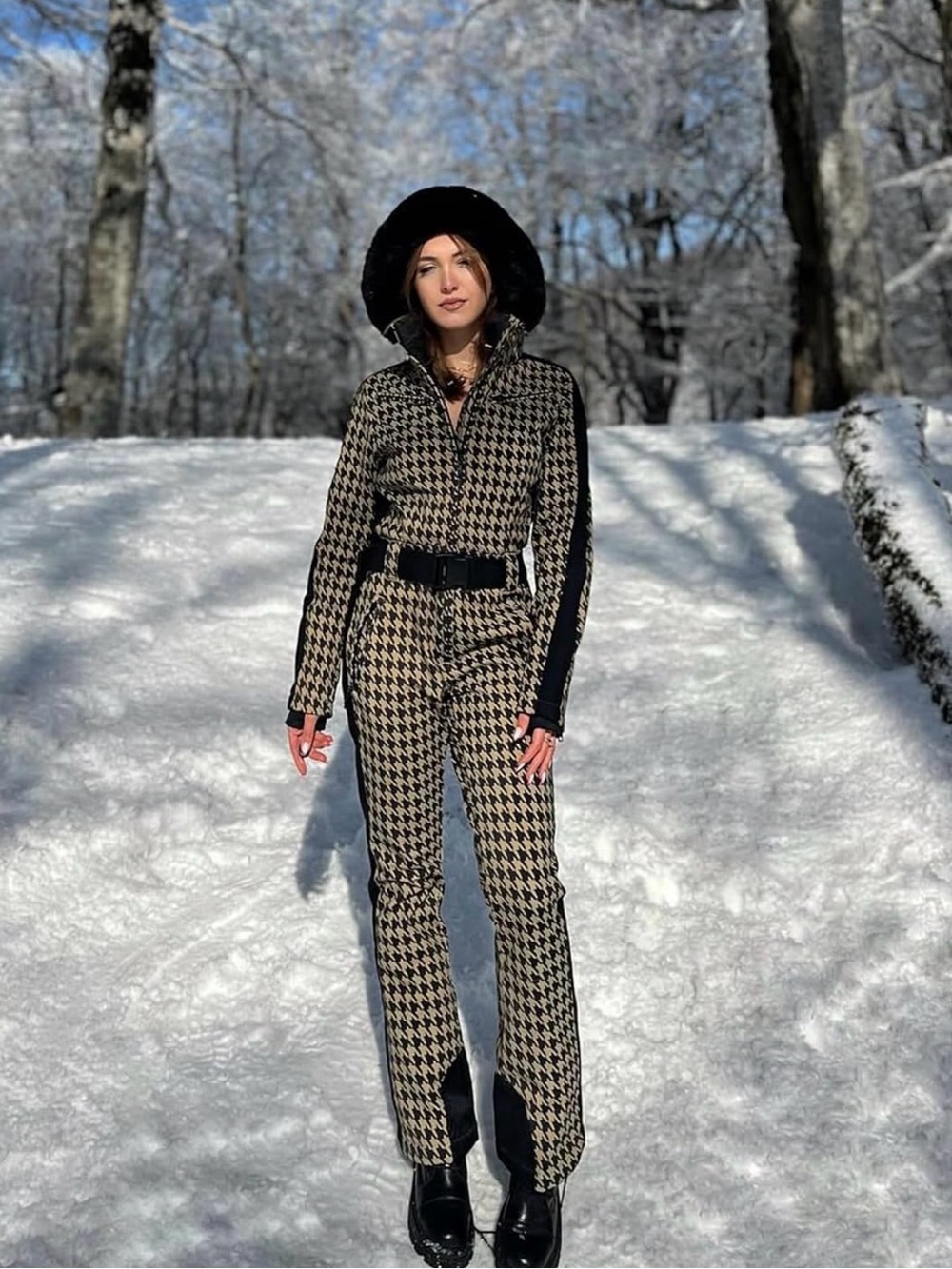 Houndstooth One Piece Ski Suit